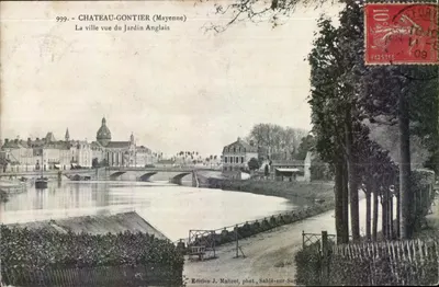 Château-Gaontier (Mayenne) — A cidade vista do Jardim Inglês — Edição J. Malicot, fot., Sablé-sur-Sarthe
