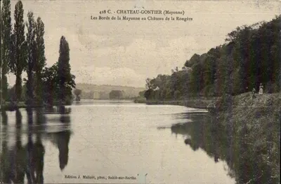 Château-Gontier (Mayenne) — Les Bords de la Mayenne au Château de la Rongère — Edição J. Malicot, fot., Sablé-sur-Sarthe