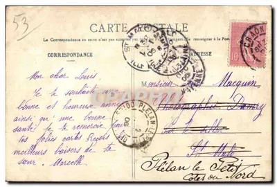 As margens do rio Mayenne, perto de Château-Gauntier — Terraço do Castelo de la Rongère — Edição J. Malicol, Sahlé-sur-Sarthe — Verso