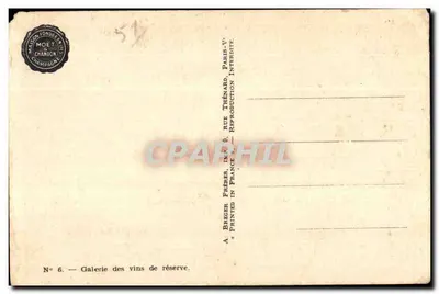 Galerie des vins de réserve — Château de Chandon — éditeur Breger Frères, Paris — Verso