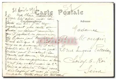 Tours-sur-Marne — Chegada das tropas francesas 20 minutos após a destruição do ponte pelos alemães, 11 de setembro de 1914 — editor ND, n° 501 — Verso