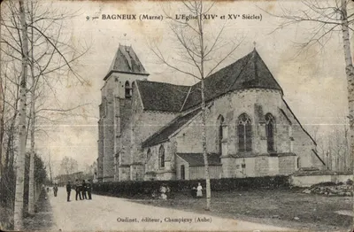 Bilhete postal antigo Bagneux Marne L Igreja Séculos XIV e XV Oudinet editor Champigny Aube