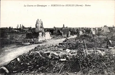 Perthes-les-Hurlus (Marne) — Ruínas na Champagne — Editor: C. P. A. (nº 604)