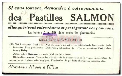 Imagem Meurthe e Moselle Nancy Se você tossir, peça à sua mãe as Pastilhas Salmon — Verso