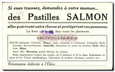 Meurthe-et-Moselle — cartão postal turístico e publicitário — editor desconhecido — Verso