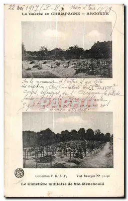 Bilhete postal antigo A Guerra na Champagne Argonne Cemitério de Sainte Menehould