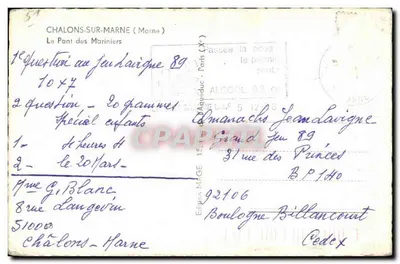 O Pont dos Marinheiros — Châlons-sur-Marne — Edição MAGE n°92106 — Verso