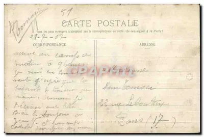 Camp de Châlons - Vista das Tendas — Librairie Militaire Guérin, Mourmelon — Verso