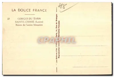 Sainte-Enimie — Ruínas do antigo mosteiro — Les Éditions d'Art YVCN, Paris — Verso