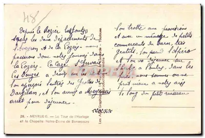 Meyrueis — A Torre da Hora e a Capela Nossa Senhora de Bonsecours — Les Arts Graphiques de Toulouse — Verso