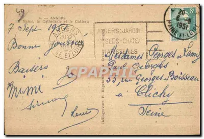 Angers — Rzeka Maine, katedra i zamek — Héliogravure P. Hapchette — Rewers