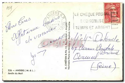 Jardin du Mail — Angers — Wydawca M. Chrétien & Fils — Rewers