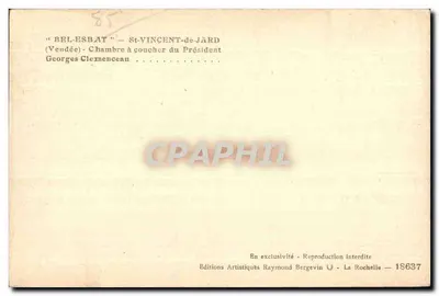 Quarto de dormir do Presidente Georges Clemenceau — St-Vincent-de-Jard (Vendée) — Éditions Artistiques Raymond Bergevin — Verso