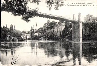 La Roche-Posay (Vienne) — O Ponte suspensa sobre a Creuse — R. Dorange, editor