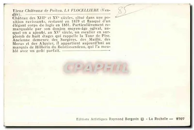 Zamek La Flocellière — Vendée — Éditions Artistiques Raymond Bergevin — Rewers