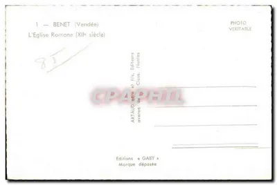 Igreja românica de Benet (Vendée) — Século XII — Edições Gaby — Verso