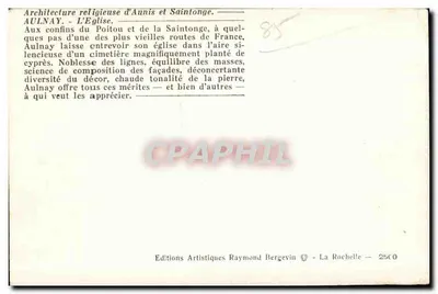 Aulnay — Katedra — Wydawnictwo Artystyczne Raymond Bergevin, La Rochelle — Rewers