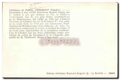Zamek Potton — Apremont (Vendée) — Wydawnictwo Artystyczne Raymond Bergevin — Rewers