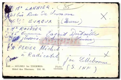 Hôtel des Thermes — Oulmes-les-Thermes — Éditions Baudoin du Sausset — Rewers