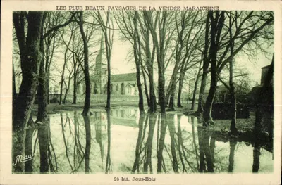 Sous-Bois — Widok wsi z kościołem odbitym w wodzie — Morais, 20 bis
