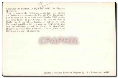 Zamek Poitou. PUY DU FOU. Les Epesses (Vendée) — Wydawnictwo Artystyczne Raymond Bergevin — n° 16779 — Rewers