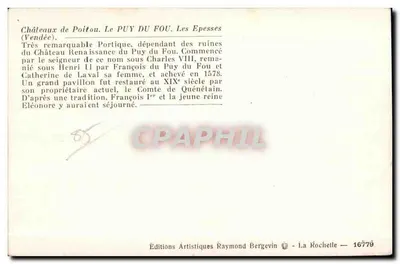 Castelo de Puy du Fou — Les Epesses (Vendée) — Éditions Artistiques Raymond Bergevin — Verso