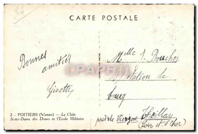 Poitiers (Vienne) — Visão da Nossa Senhora das Dunas e da Escola Militar — editor C. Lain — Verso