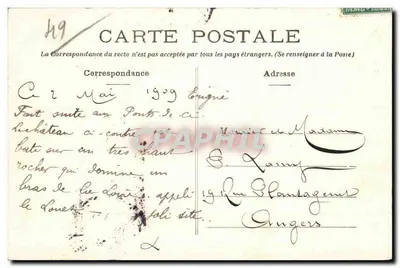 Roche d'Érigné — Angers — Wydawca nieznany, numer serii nie widoczny — Rewers
