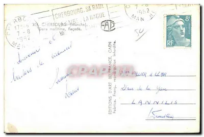Estación marítima de Cherburgo — Facha — Éditions d'Art BelFrance, Caen — Reverso