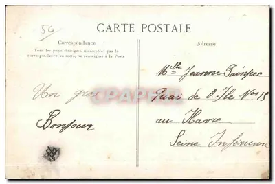 Cherbourg - Estátua de Napoleão I — decoração floral e texto 'Je vous envoie ces Fleurs' — editor não visível — Verso