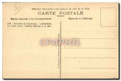 Skała Airel, Hotel Millet i Morze — W pobliżu Cherbourgu — A. Bequem n. Roupaud, wydawca — Rewers