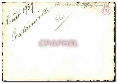 Grupo de pessoas em uma praia — Coutilaine, agosto de 1939 — sem editor ou número de série visíveis — Verso