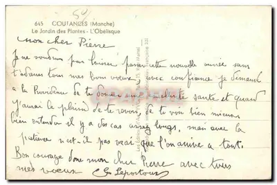 Coutances (Manche) — Jardin des Plantes — Obelisk — Wydawca Yvon, nr 4017 — Rewers