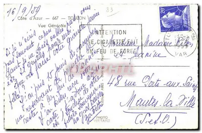 Vista Geral de Toulon — Costa Azul — Editor Arts, n° 667 — Verso