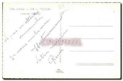Caserne Gagnan — Côte d'Azur — 338 — TOULON — Wydawnictwo PHC VERITAL — Rewers