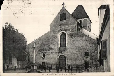 Bilhete postal antigo Chagny S et L L Église Enfants