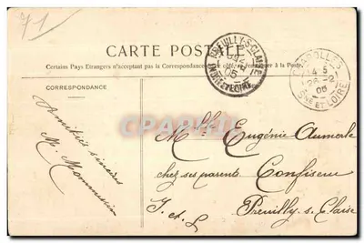 Bilhete postal antigo Charolles a Igreja — Verso