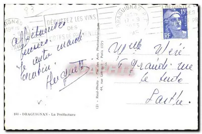 Draguignan — Prefeitura — editor Real-Photo — Verso