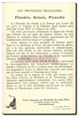 Flanders-Artois-Picardy — The French Provinces — Special Edition of the Products of the Black Lion — Back