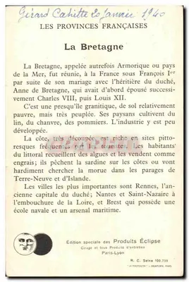 Bretagne — Les Provinces Françaises — Wydanie specjalne Produits Éclipse — Rewers