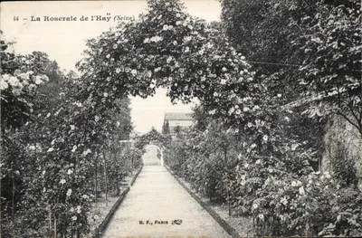 A Rosaleda de l'Hay (Senha) — vista do jardim com avenida sob um treliçado de rosas — B. F., Paris, n°44