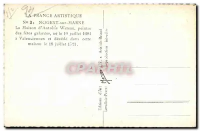 La Casa di Antoine Wateau a Nogent-sur-Marne — Edizioni d'Arte Levallois-Perret, n°3 — Verso
