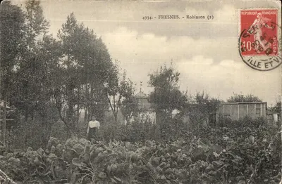 Fresnes - Robinson (2) — vista de jardim com mulher — editor Robinson, n° 4934