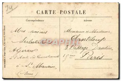 Nationaal Sanatorium voor Convalescenten in St-Maurice (Seine) — Hoofdingang — Simil-Bromure A. Broger Frères, Parijs — Achterkant