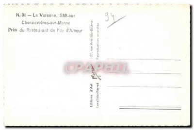 La Varenne, SMT-aux-Chennevières-sur-Marne — Cerca del Restaurante de la Isla de Amor — Ediciones de Arte Levallois-Perret, n°36 — Reverso