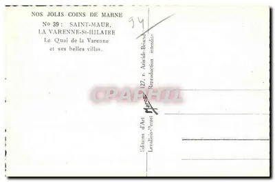 Saint-Maur, La Varenne-Saint-Hilaire — El muelle de La Varenne y sus bellas villas — Éditions d'Art Levallois-Perret, n°39 — Reverso