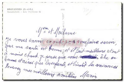 Brévannes (S.-et-O.) — Sanatório - Os Pavilhões G — editor CLM — Verso