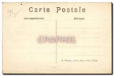 Bellevue-Mecdon — Widok z lotu nad Boucle de la Seine, mostem Sèvres, wyspą Séguin, Boulogne, Suresnes i Mont-Valérien — F. Fleury, Paryż — Rewers