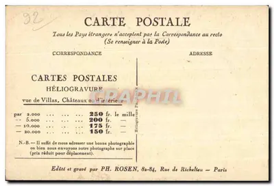 Les Colonnes Bellevue — widok wille otoczonej drzewami — wydane przez Ph. Rosen, Gr. & O., Paryż — Rewers