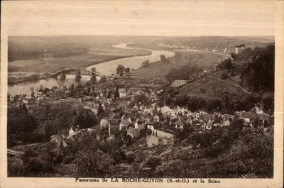 Panorama de LA ROCHE-GUYON (S.-et-O.) e a Sena — editor: A. Romain